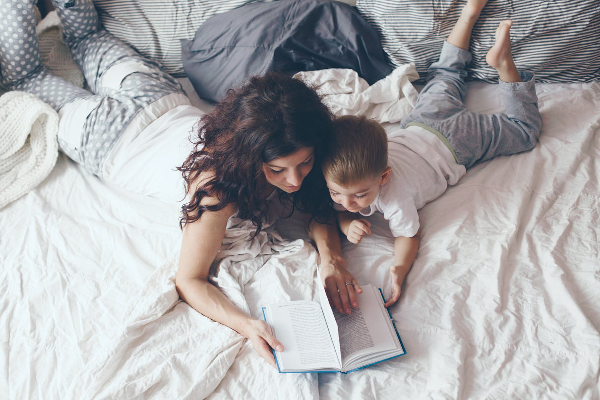 Mom Relaxing with Her Little Son